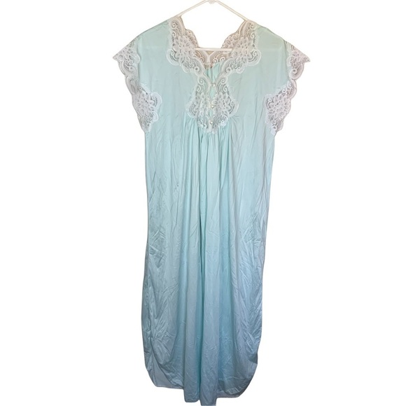 Vintage IRIS by Bert Yelin Long Nightgown 1970s Satin Lace Gown Small - Picture 1 of 5